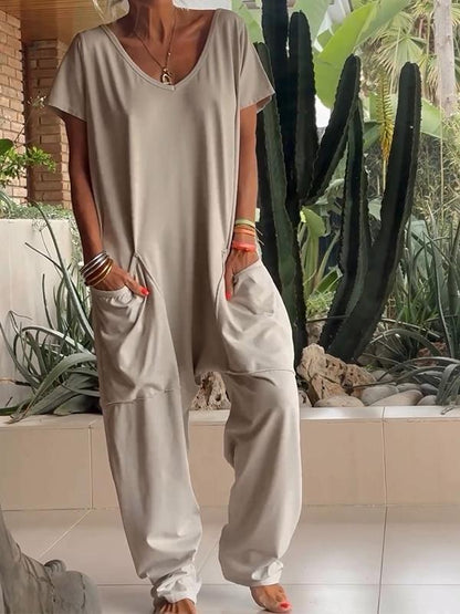 Casual V-neck Solid Color Jumpsuit🔥HOT SALE -49% OFF