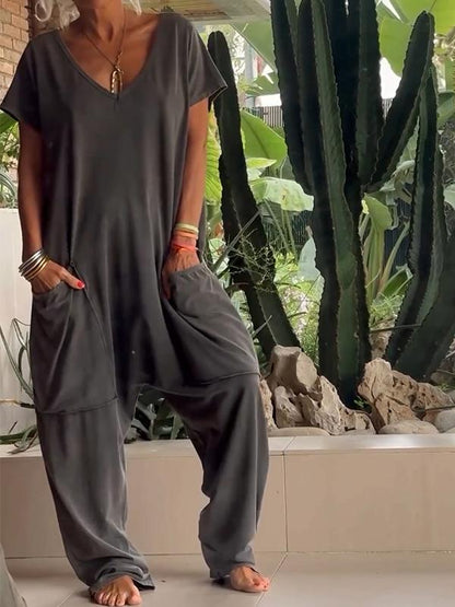Casual V-neck Solid Color Jumpsuit🔥HOT SALE -49% OFF