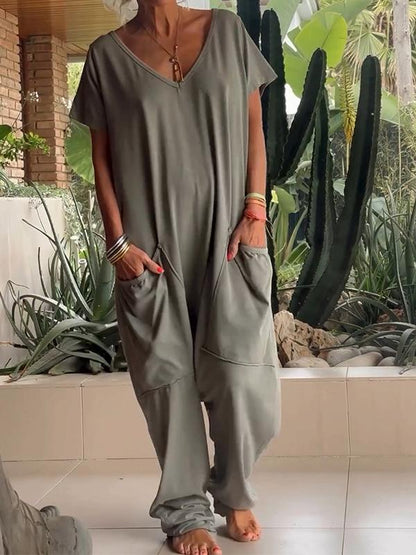 Casual V-neck Solid Color Jumpsuit🔥HOT SALE -49% OFF