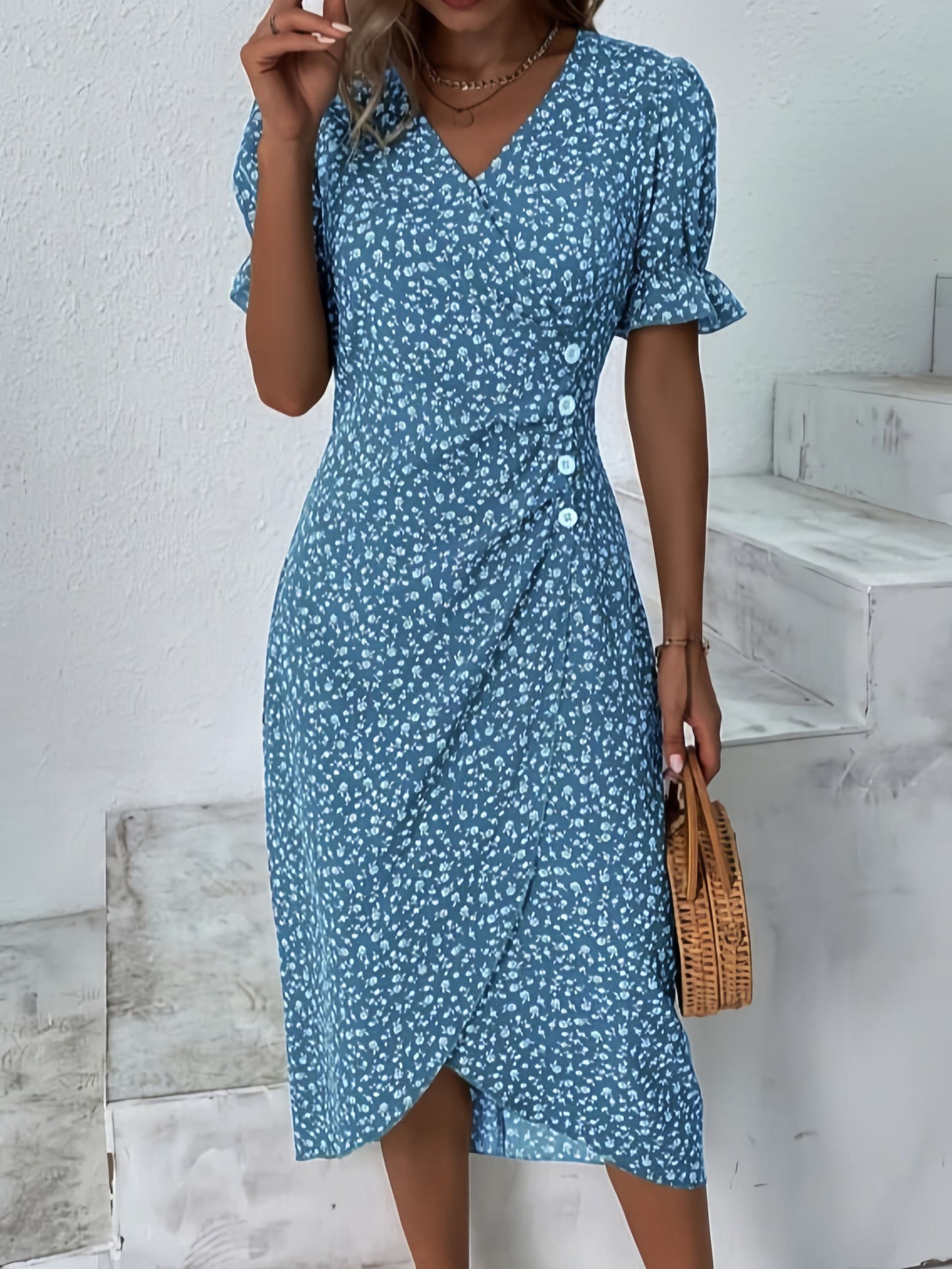 🌷49% OFF🍃Women's floral v-neck printed dress