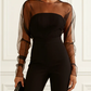 Women’s Black Mesh Crew Neck Long Sleeve Dressy Jumpsuit