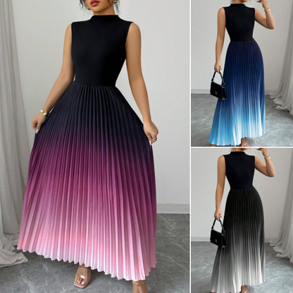 Ombre Pleated Sleeveless Mock Neck Maxi Dress❤️BUY 2 GET FREE SHIPPING