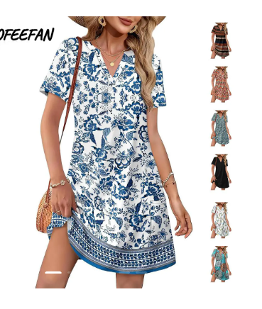 💃Women's Casual V Neck Vacation Midi Dress With Pockets