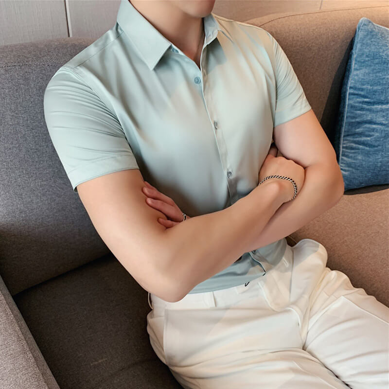 Men's ice-silk high elasticity short sleeve shirts