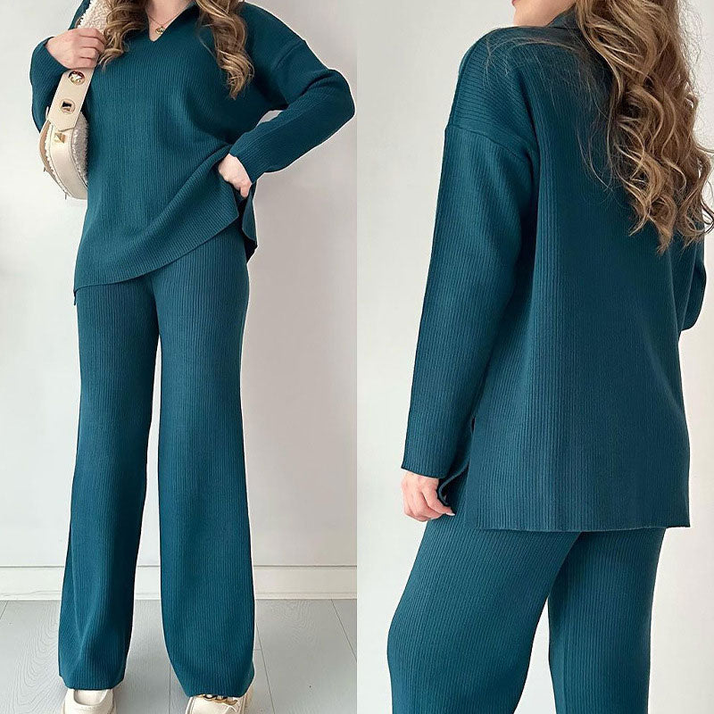 🌟V-Neck Casual Slit Knitted Two-Piece Set🌟FREE SHIPPING