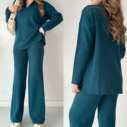 🌟V-Neck Casual Slit Knitted Two-Piece Set🌟FREE SHIPPING