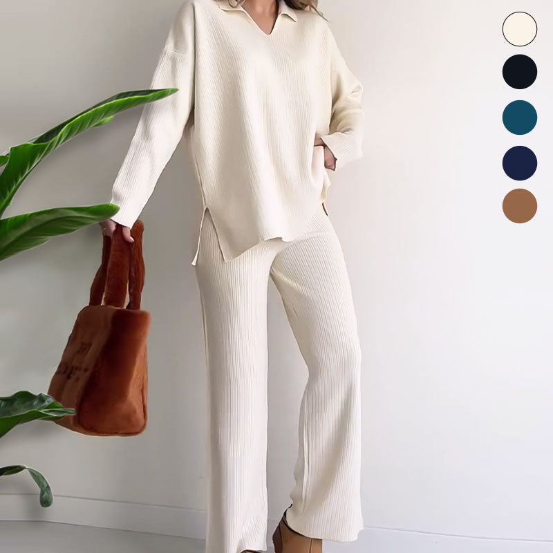 🌟V-Neck Casual Slit Knitted Two-Piece Set🌟FREE SHIPPING