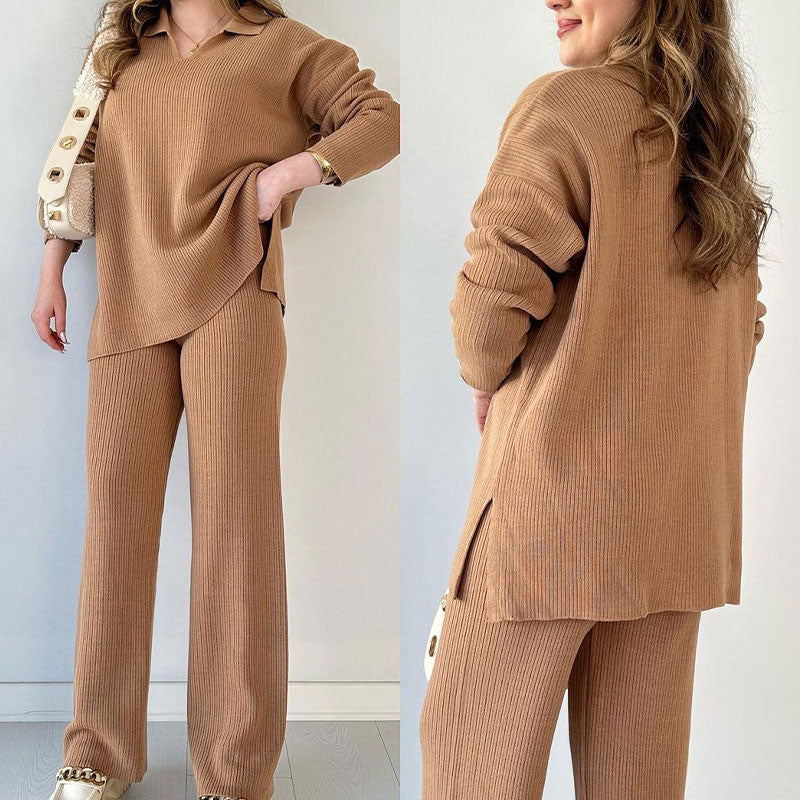 🌟V-Neck Casual Slit Knitted Two-Piece Set🌟FREE SHIPPING