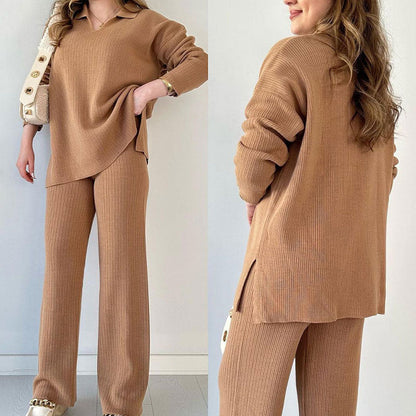 🌟V-Neck Casual Slit Knitted Two-Piece Set🌟FREE SHIPPING