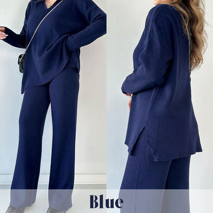 🌟V-Neck Casual Slit Knitted Two-Piece Set🌟FREE SHIPPING