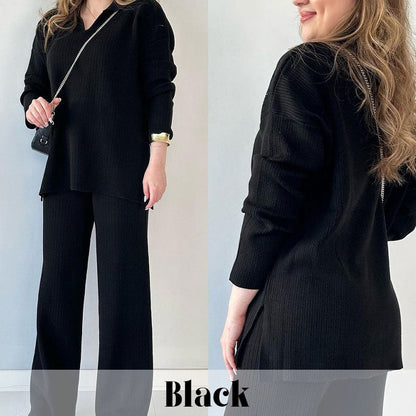 🌟V-Neck Casual Slit Knitted Two-Piece Set🌟FREE SHIPPING