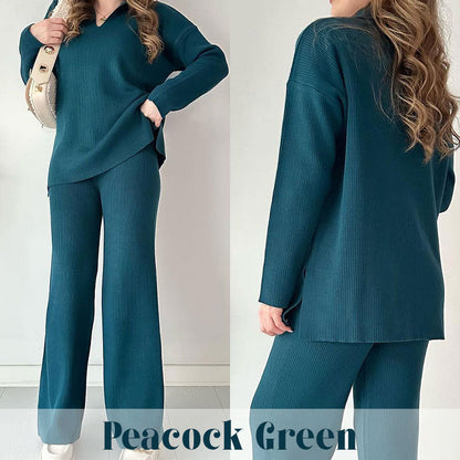 🌟V-Neck Casual Slit Knitted Two-Piece Set🌟FREE SHIPPING