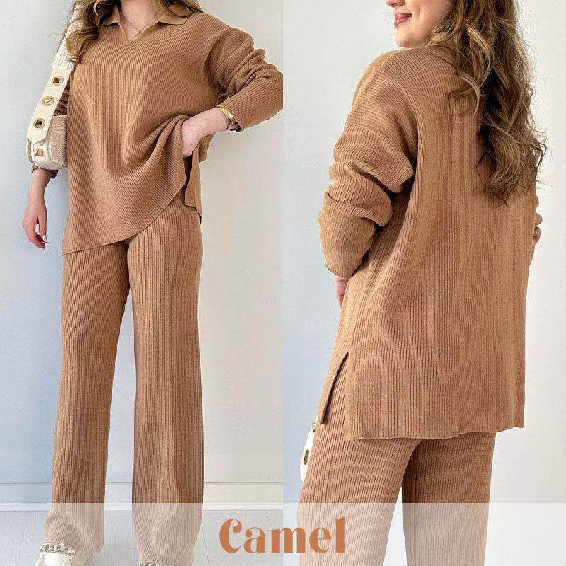 🌟V-Neck Casual Slit Knitted Two-Piece Set🌟FREE SHIPPING