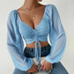 Women’s  Slim Lantern Sleeve Drawstring Ruched Crop Top