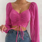 Women’s  Slim Lantern Sleeve Drawstring Ruched Crop Top