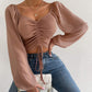 Women’s  Slim Lantern Sleeve Drawstring Ruched Crop Top