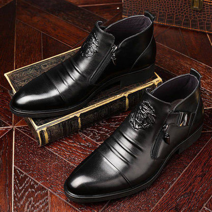 👞Free Shipping👞Men's Leather Ankle Boots with Double Side Zipper and Pointed Toe