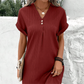 Simple Solid Color V-Neck Short Sleeve Dress for Women