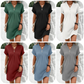 Simple Solid Color V-Neck Short Sleeve Dress for Women