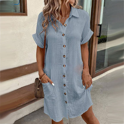 💎 60% OFF! 💎 Women's Buttoned Short Sleeve Pocket Shirt Dress – Cotton Blend, Relaxed Fit & Everyday Versatility (M–2XL) 👗🌿