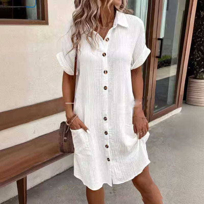 💎 60% OFF! 💎 Women's Buttoned Short Sleeve Pocket Shirt Dress – Cotton Blend, Relaxed Fit & Everyday Versatility (M–2XL) 👗🌿