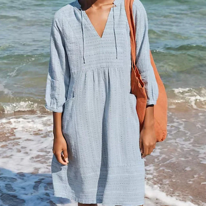 Women's Summer V-Neck Cotton Linen Dress