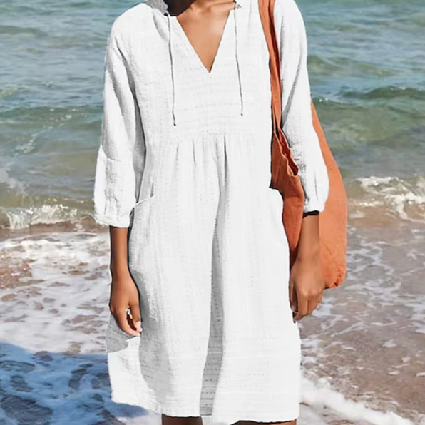 Women's Summer V-Neck Cotton Linen Dress