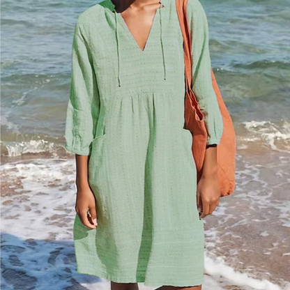 Women's Summer V-Neck Cotton Linen Dress
