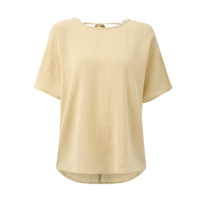 Women's Round Neck Loose-Fit Backless Short Sleeve T-Shirt
