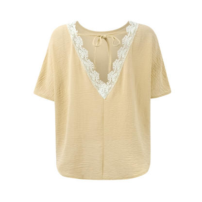 Women's Round Neck Loose-Fit Backless Short Sleeve T-Shirt