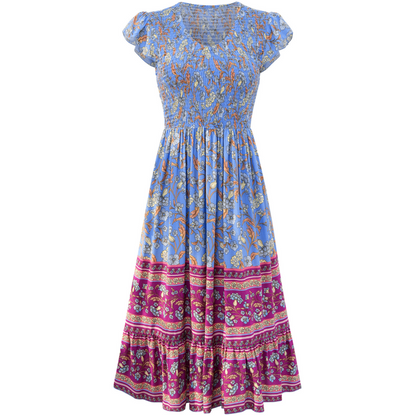 Elegant Bohemian Style V-Neck Patchwork Dress