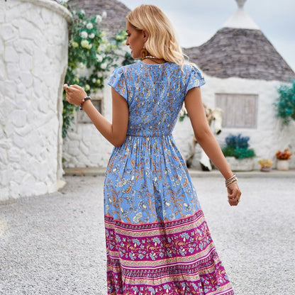 Elegant Bohemian Style V-Neck Patchwork Dress