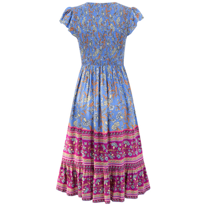 Elegant Bohemian Style V-Neck Patchwork Dress