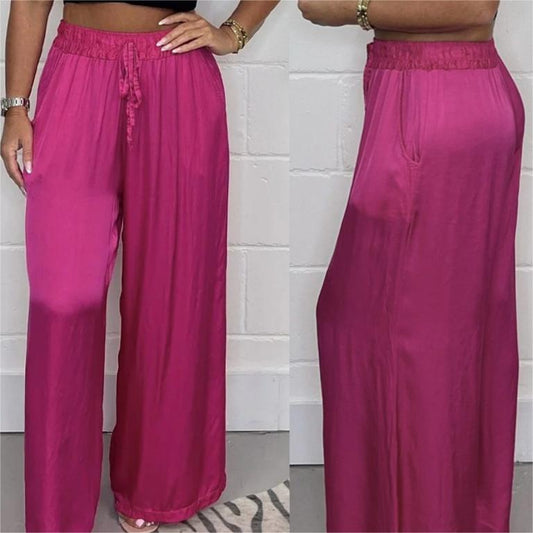 Stylish Drawstring Waist Straight Leg Smooth Loose Trousers with Pockets