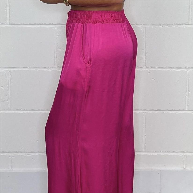Stylish Drawstring Waist Straight Leg Smooth Loose Trousers with Pockets