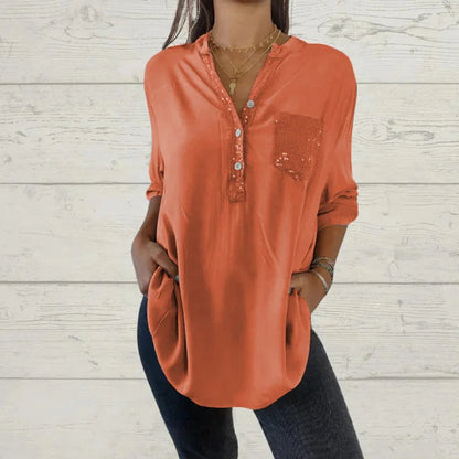 Women's Sequin Patchwork V-neck Shirt🔥BUYE 2 GET FREE SHIPPING