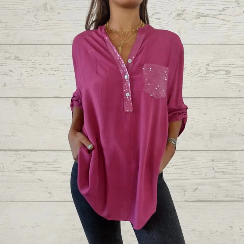 Women's Sequin Patchwork V-neck Shirt🔥BUYE 2 GET FREE SHIPPING