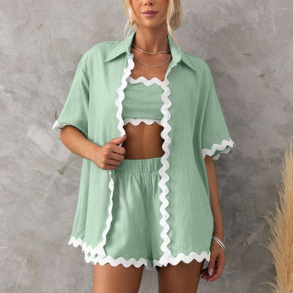 🎁Hot Sale 49% OFF⏳Women's Summer Shirt Top High Waisted Shorts Casual 2-Piece Set