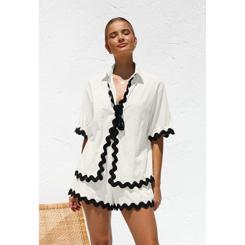🎁Hot Sale 49% OFF⏳Women's Summer Shirt Top High Waisted Shorts Casual 2-Piece Set