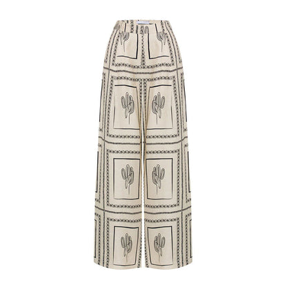 Women's Geometric Print 2-Piece Set - Shirt and Wide Leg Pants