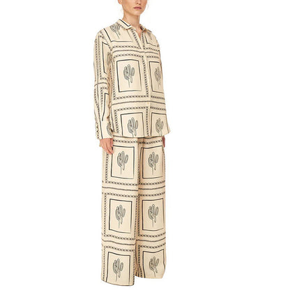 Women's Geometric Print 2-Piece Set - Shirt and Wide Leg Pants