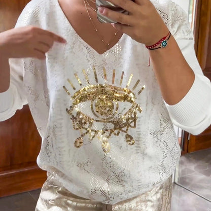 🌷LAST DAY SALE 49% OFF💝Devil's Eye Gold Foil Top and Sequin Pants Set💝BUY 2 GET FREE SHIPPING