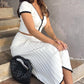 Stretchy Slim-Fit Short Sleeve Top & High-Waist Skirt Two-Piece Suit