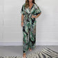 Women's  Fashion Leaf Print Plus Size Bodysuit with Elastic Waist
