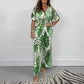 Women's  Fashion Leaf Print Plus Size Bodysuit with Elastic Waist
