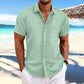 Men's Striped Loose-Fit Short Sleeve Button Down Lapel Shirt
