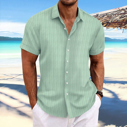 Men's Striped Loose-Fit Short Sleeve Button Down Lapel Shirt