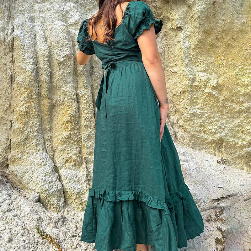 Tie Back Ruffle Dress with Pockets