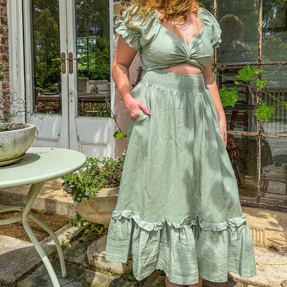 Tie Back Ruffle Dress with Pockets