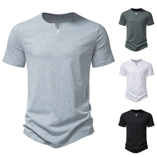 Men's Solid Colour V-Neck Cotton T-Shirt⭐Neu eingetroffen – 49 % RABATT